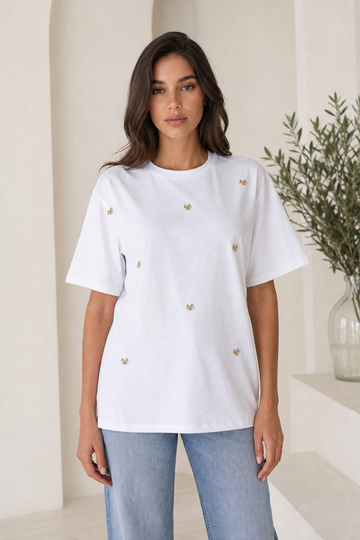 T-shirt Oversize con Applicazioni Gioiello