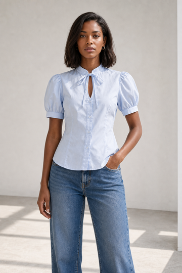 Camicia con fiocco e maniche a palloncino