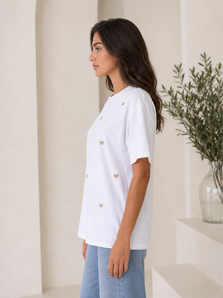 T-shirt Oversize con Applicazioni Gioiello