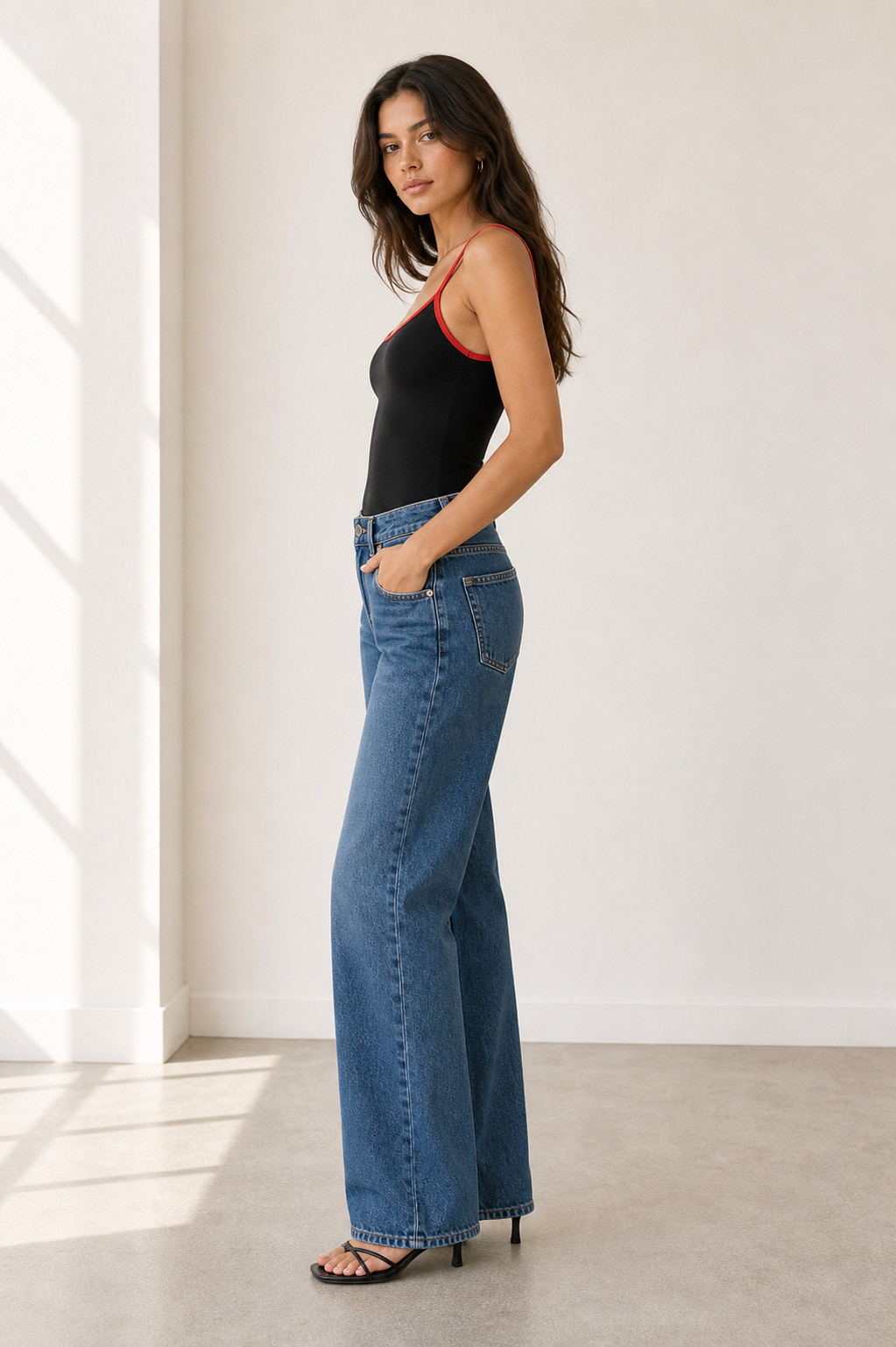 Body con spalline sottili e profili a contrasto