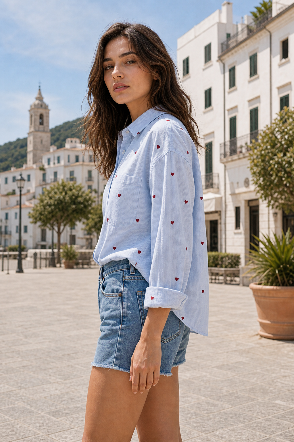 Camicia con Cravatta e Stampa Cuori