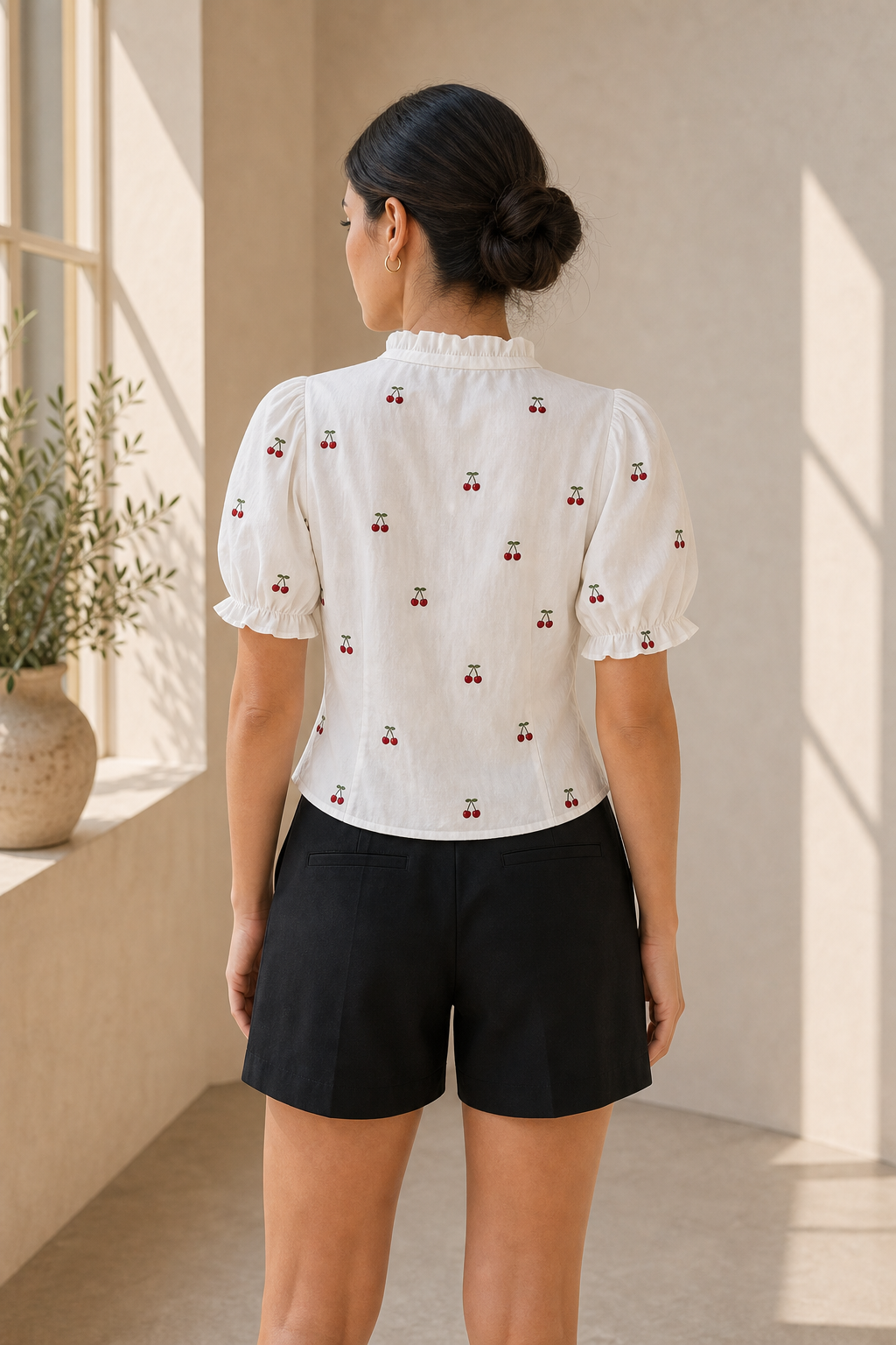 Camicia con Ricami Ciliegie e Volant