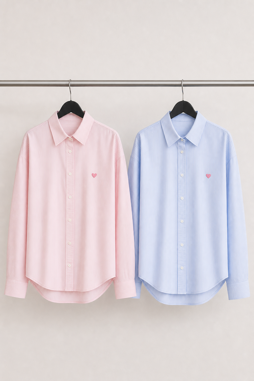 Camicia oversize a righe con ricamo a cuore