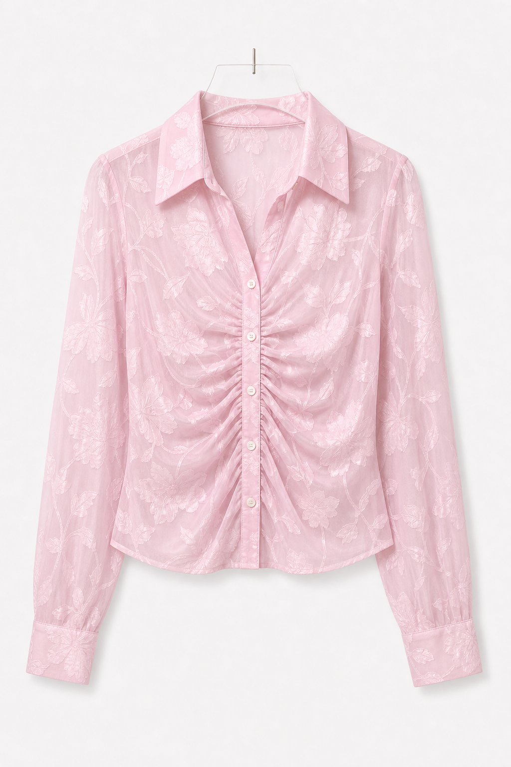 Camicia in organza floreale con arricciatura frontale