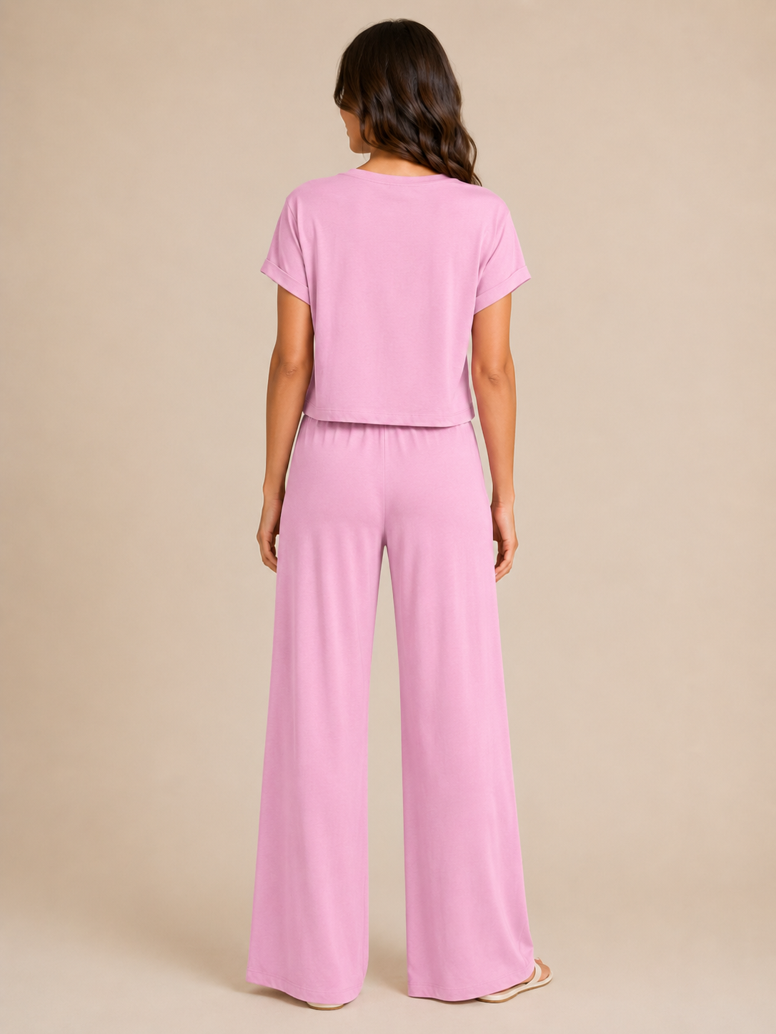Completo Rosa in Jersey con T-shirt e Pantalone Palazzo