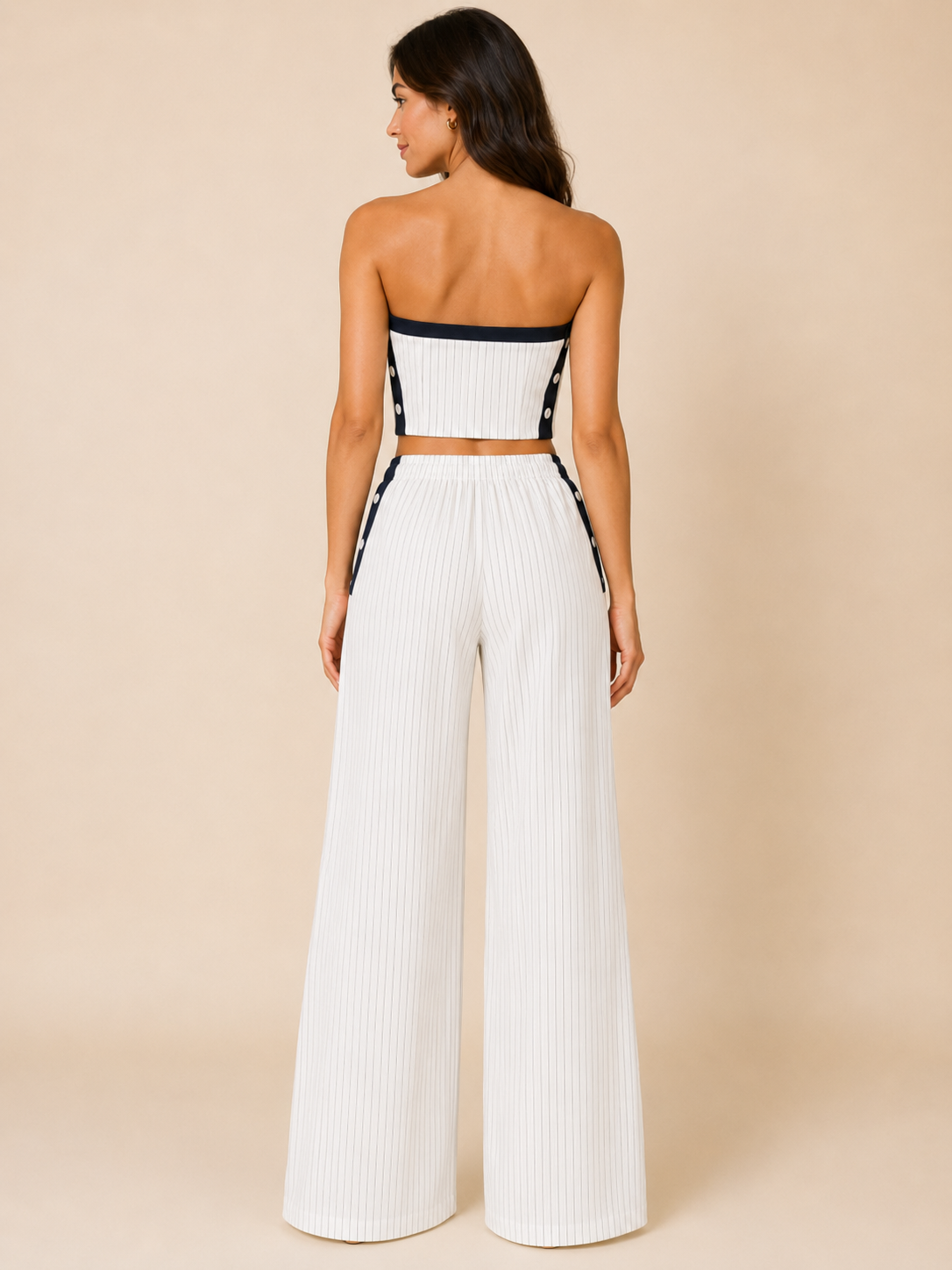Completo Gessato con Top a Fascia e Pantalone Palazzo