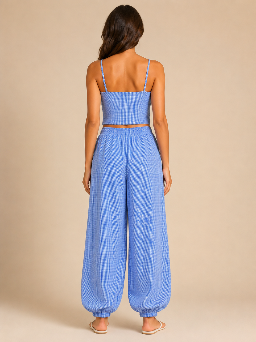 Completo Vichy con Top Bustier e Pantalone Balloon