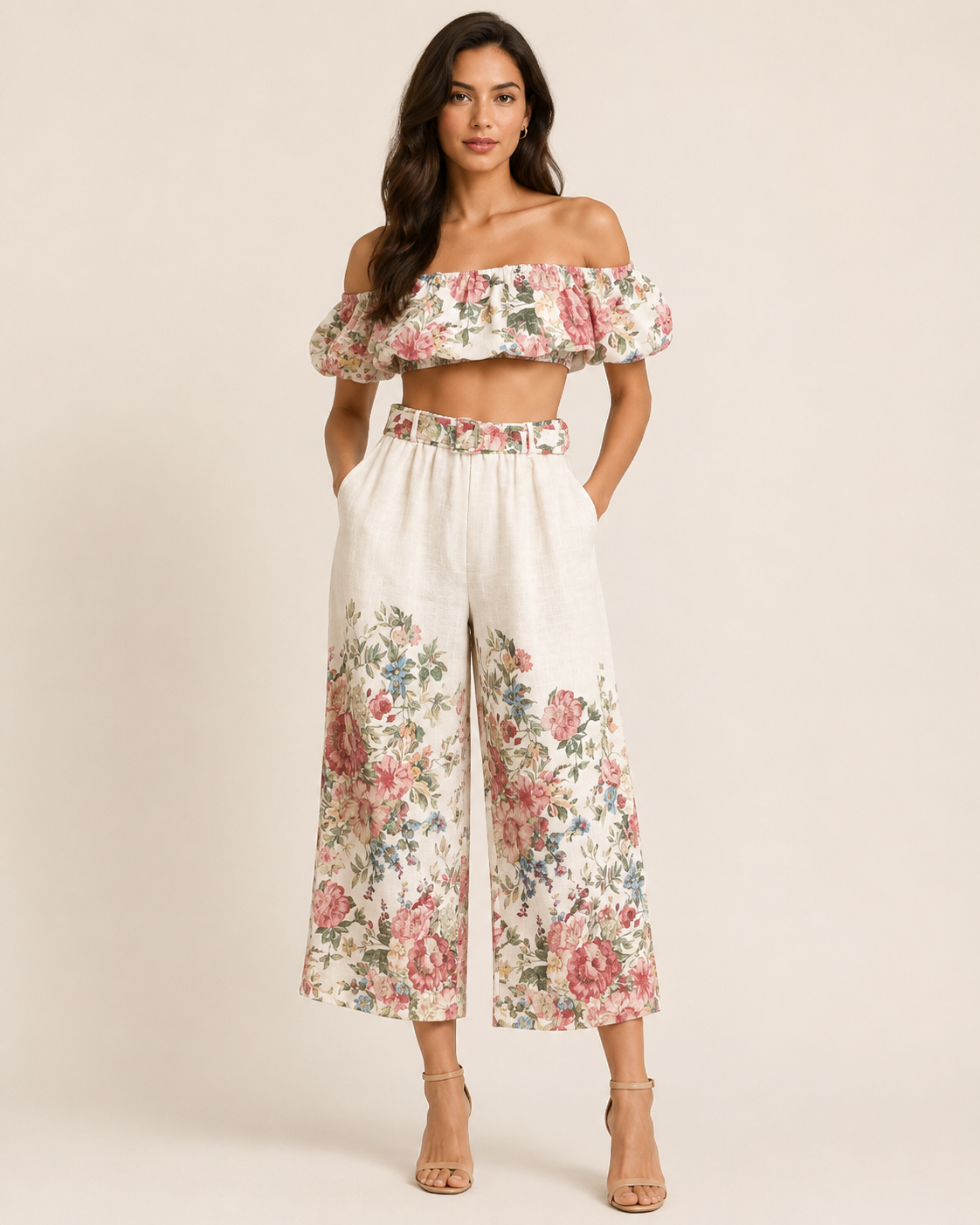 Completo Floreale con Top Bardot e Pantalone Culotte
