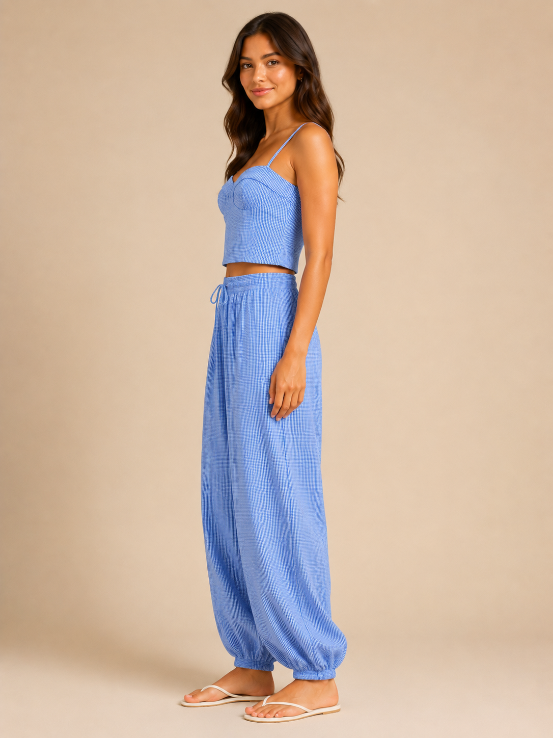 Completo Vichy con Top Bustier e Pantalone Balloon