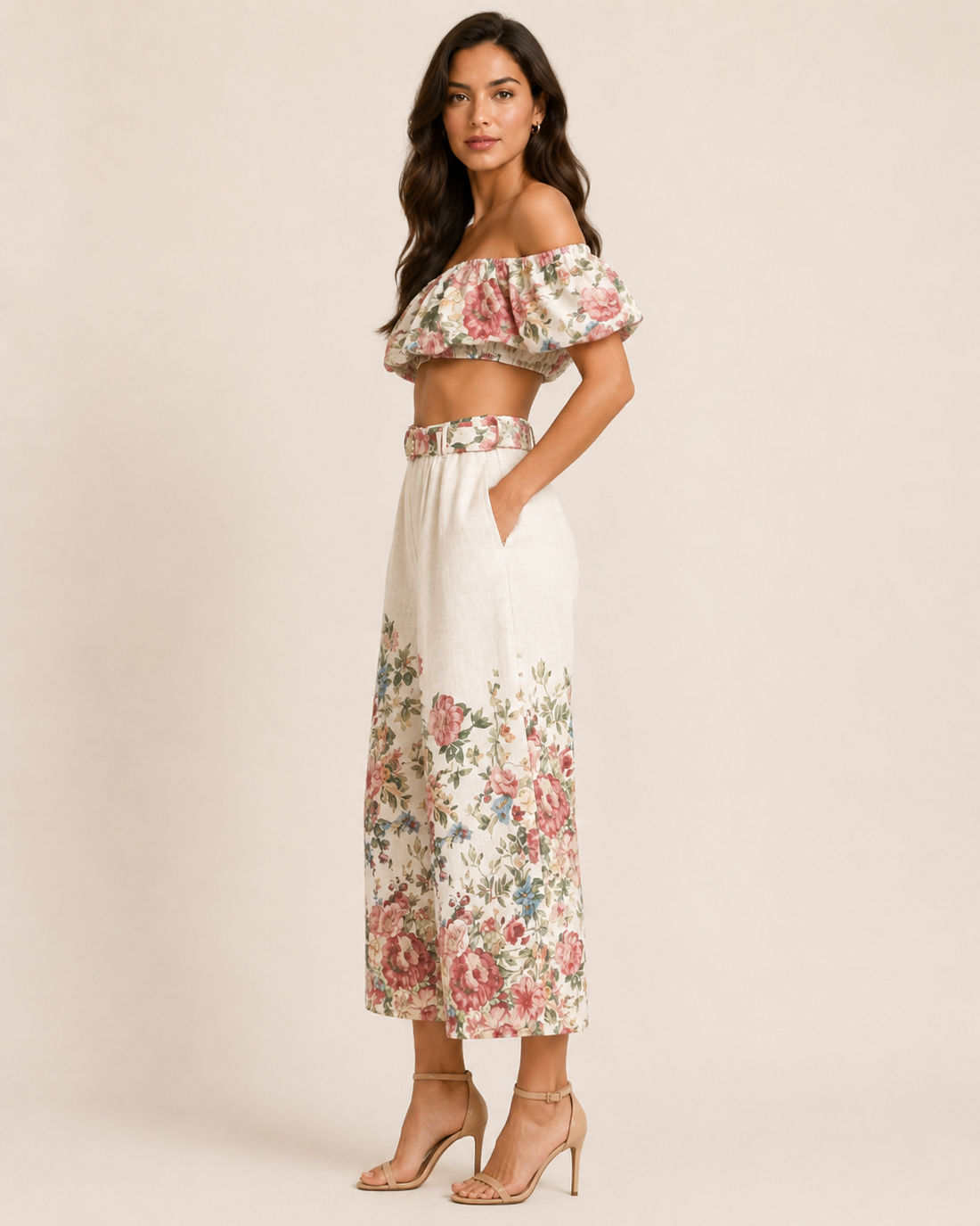 Completo Floreale con Top Bardot e Pantalone Culotte