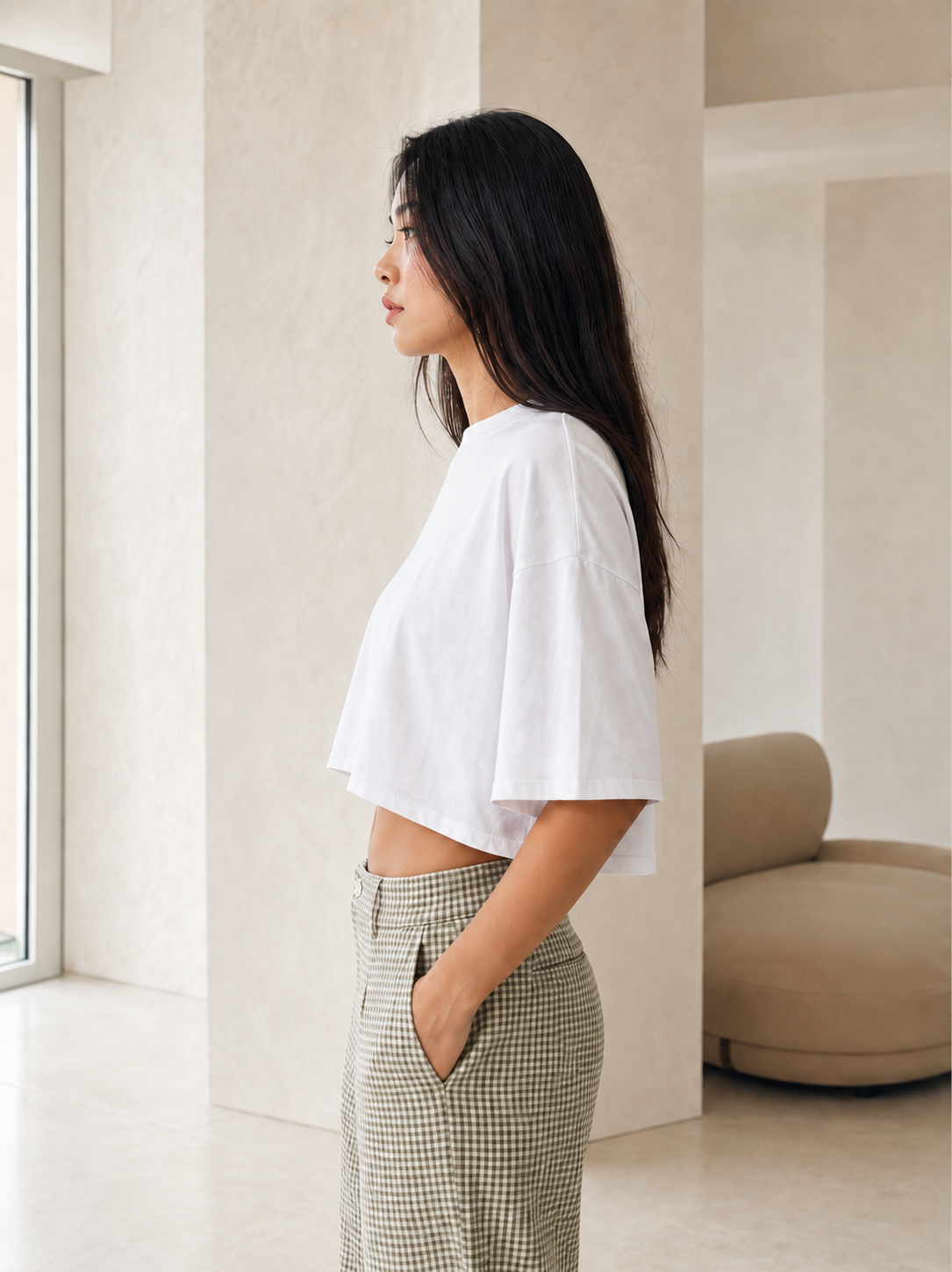 T-shirt Crop Oversize con Maniche Ampie