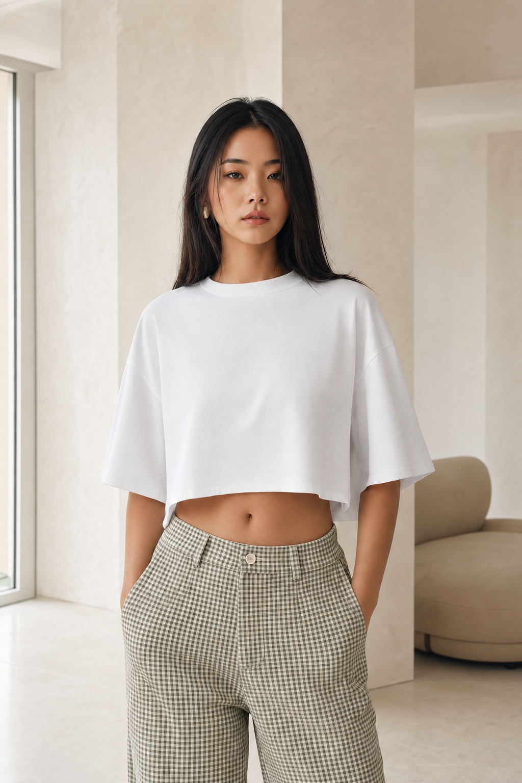 T-shirt Crop Oversize con Maniche Ampie
