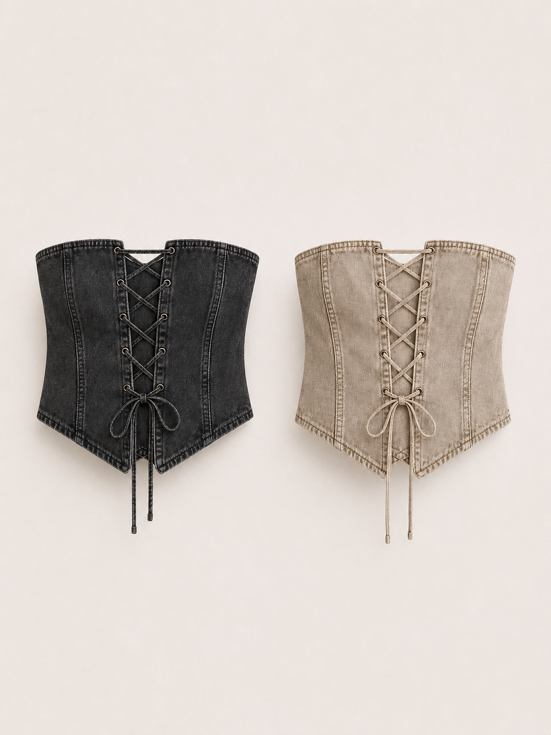 Top corsetto effetto denim con lacci frontali