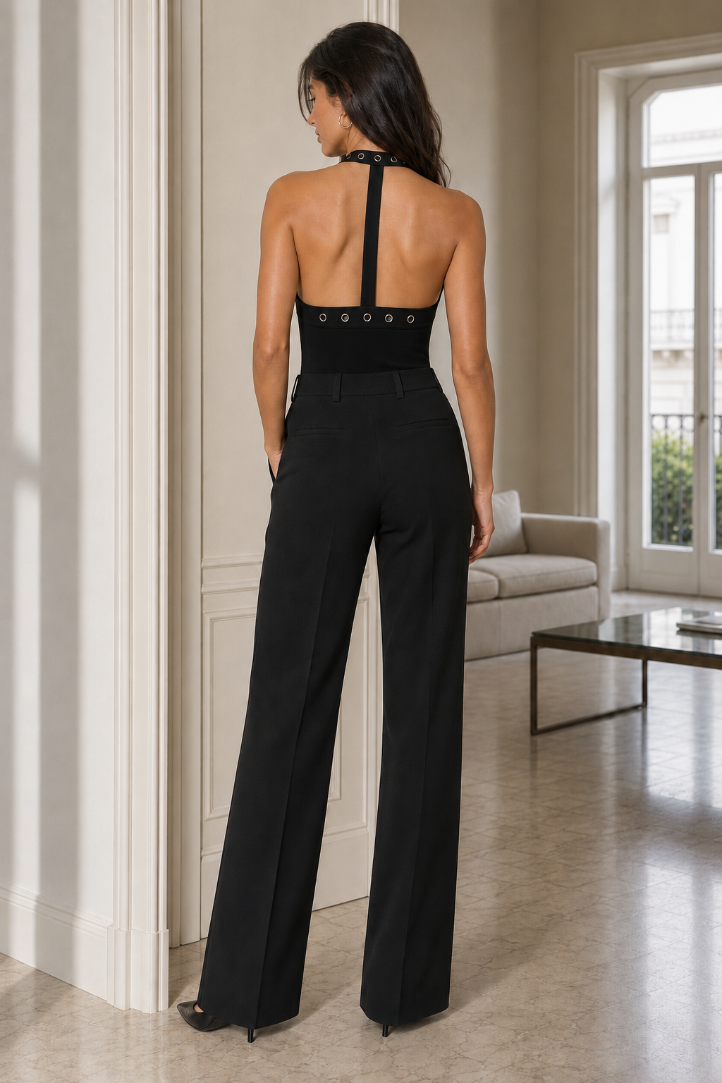 Body halter con scollo profondo e dettagli eyelet