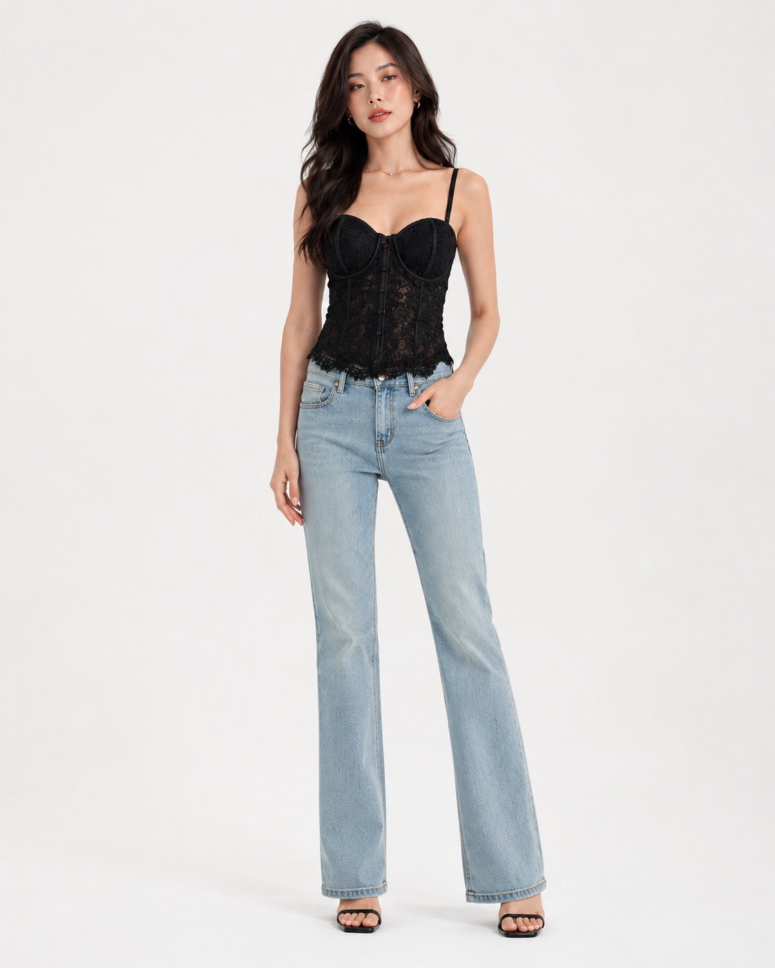 Top Bustier in Pizzo con Coppe Strutturate