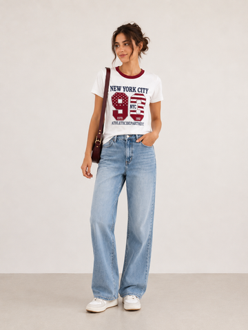 T-shirt College con Stampa New York