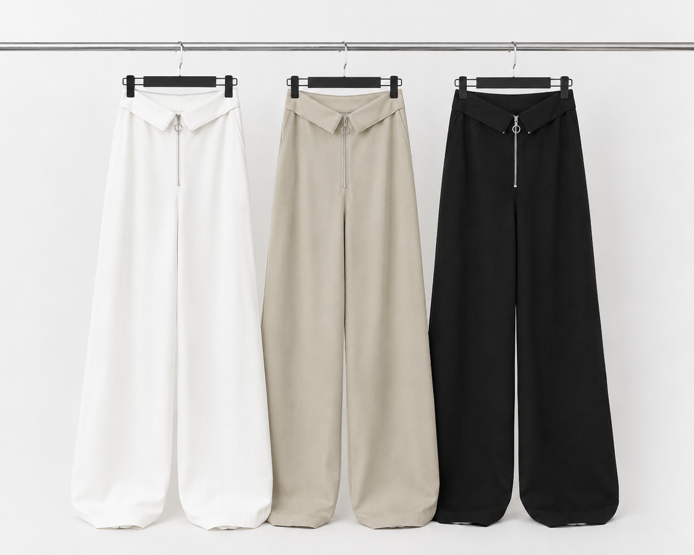 Pantalone Palazzo a Vita Alta con Zip Frontale