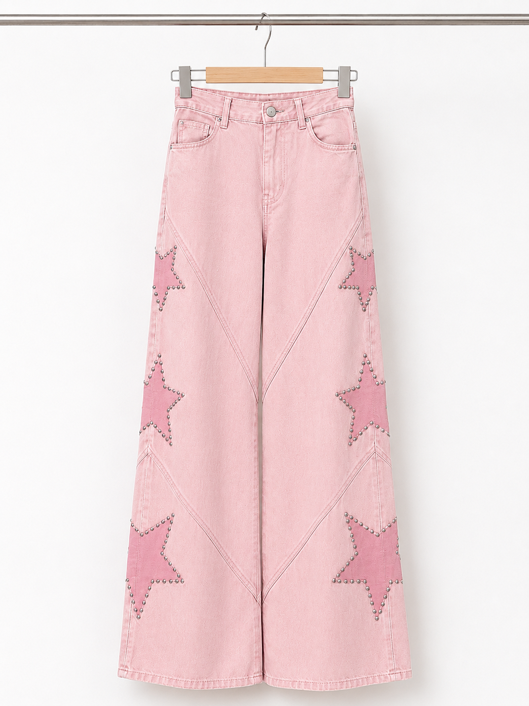 Jeans Wide Leg con Stelle Applicate