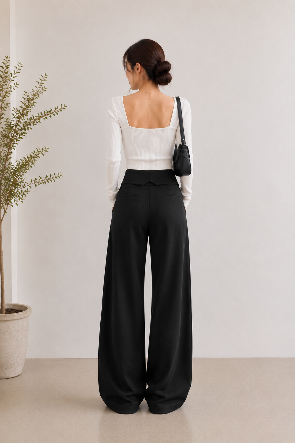 Pantalone Palazzo a Vita Alta con Zip Frontale