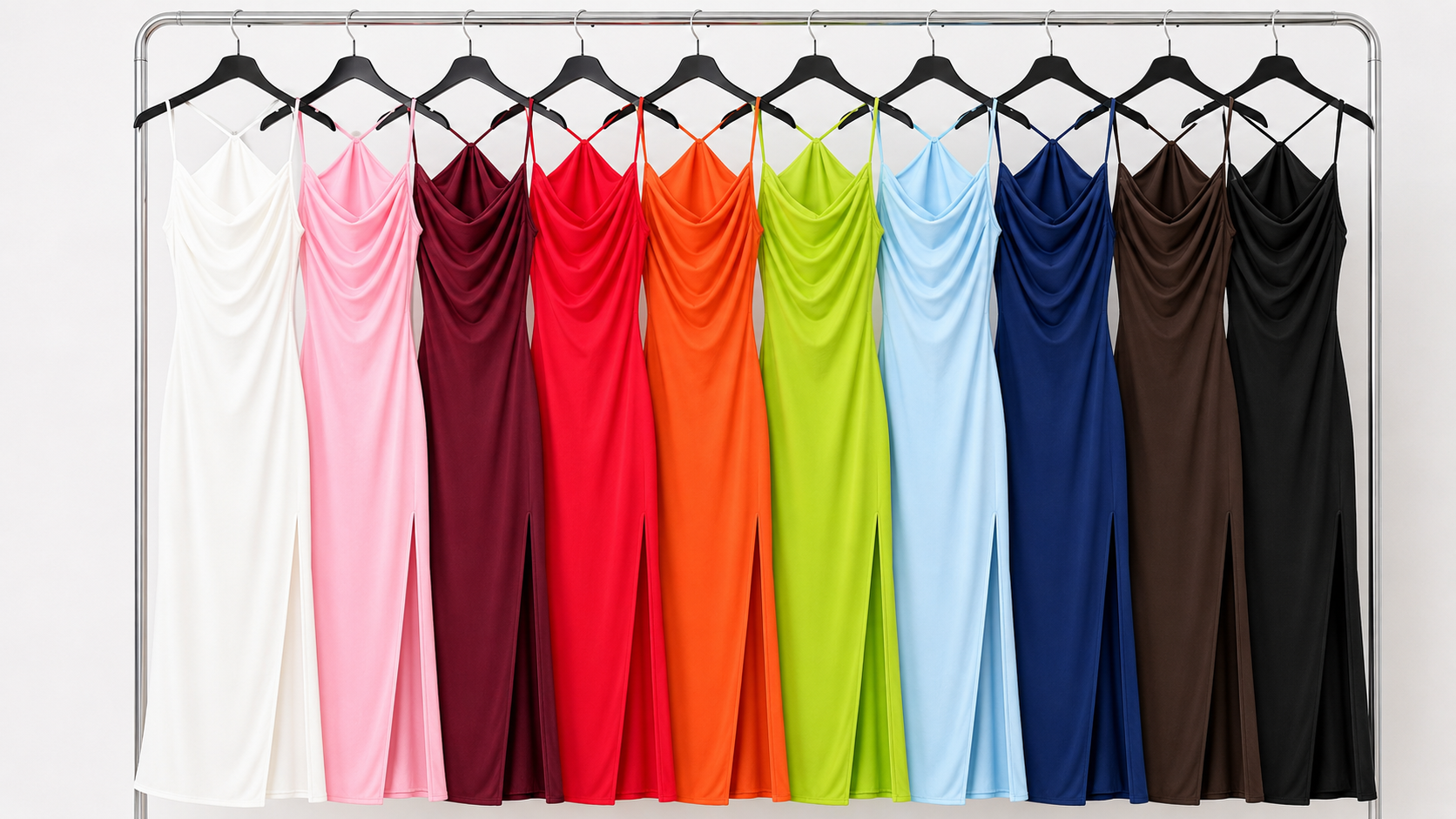 Abito Lungo Aderente con Scollo Halter e Spacco