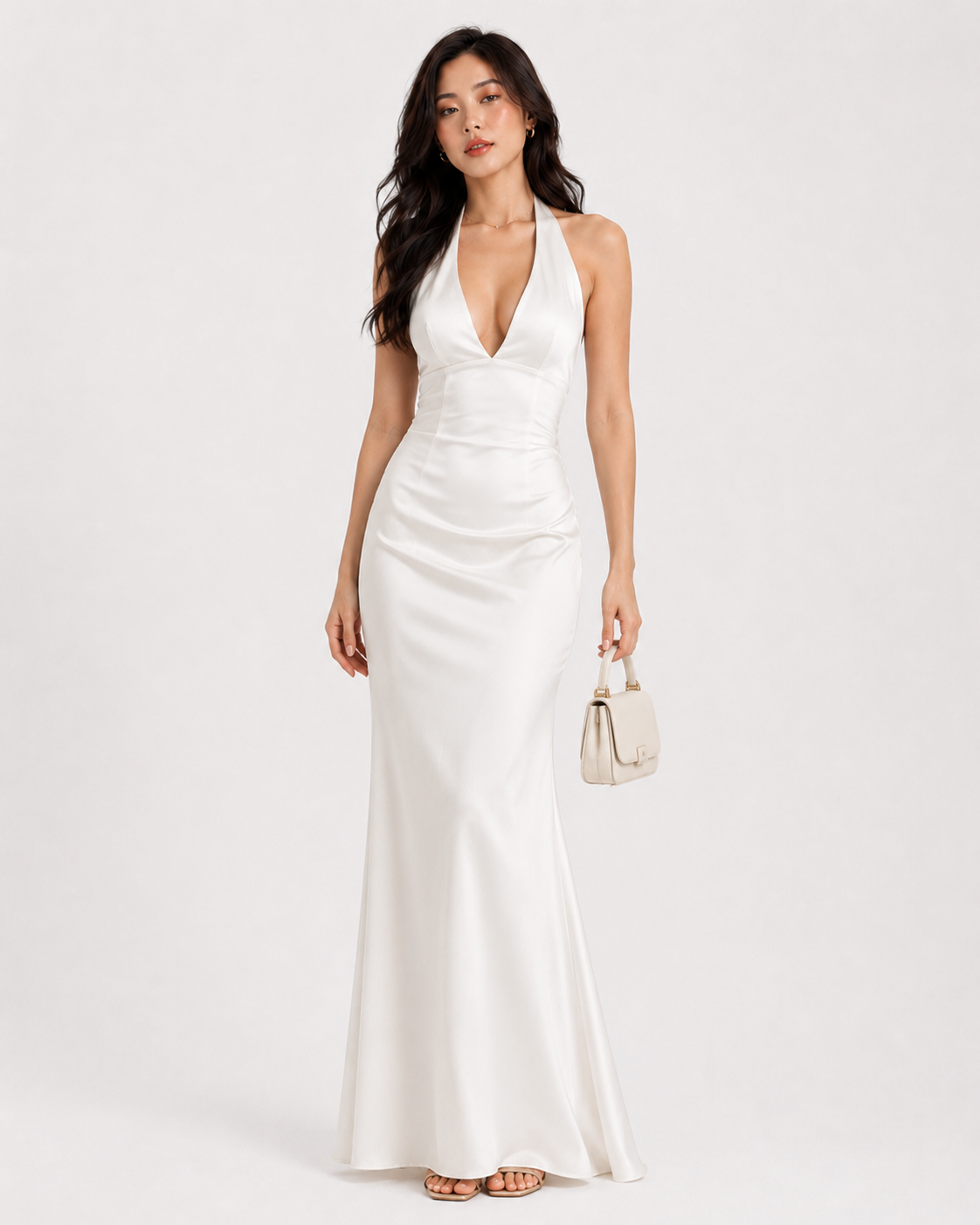 Abito Lungo Satinato con Scollo Halter