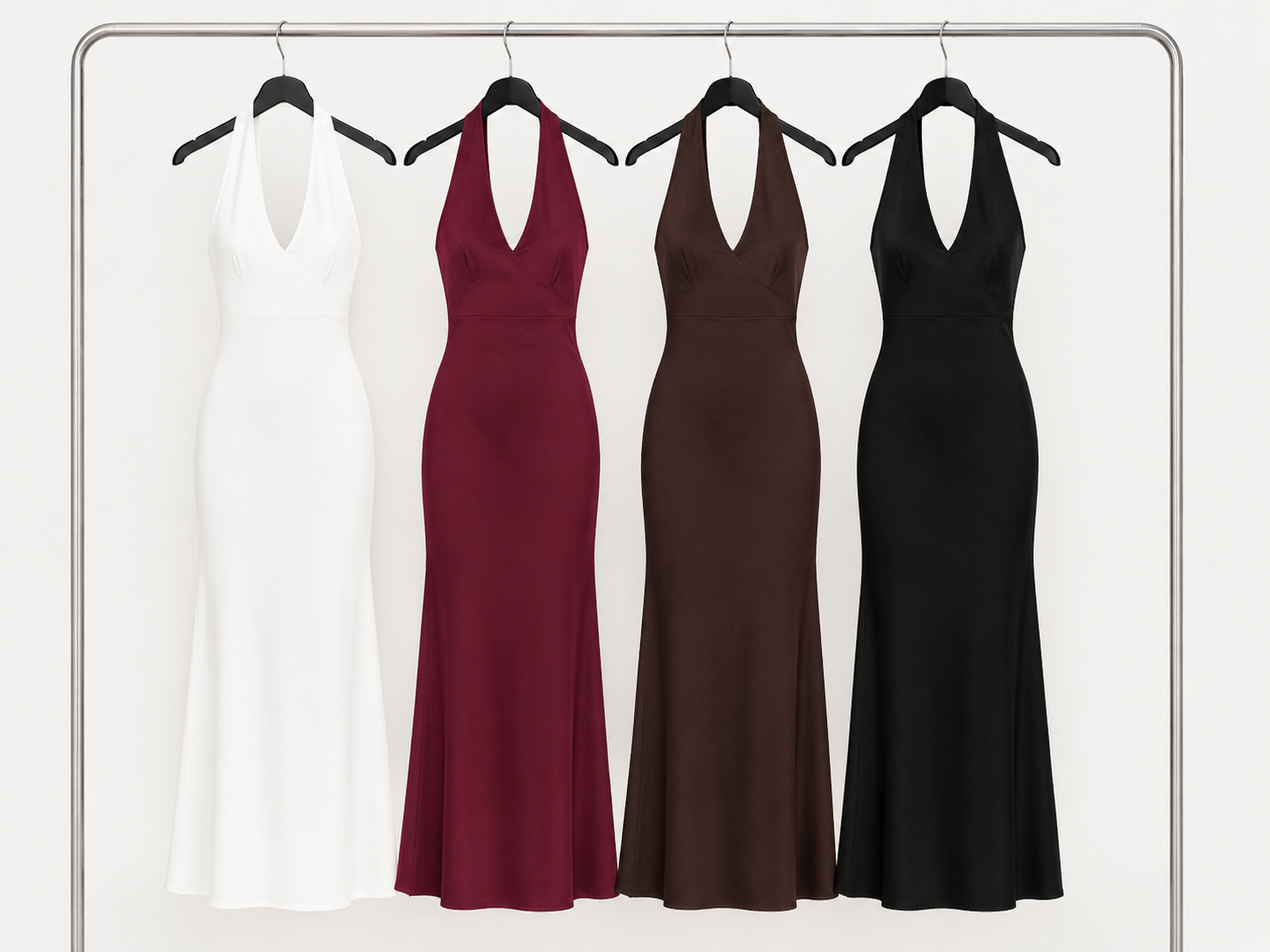 Abito Lungo Satinato con Scollo Halter