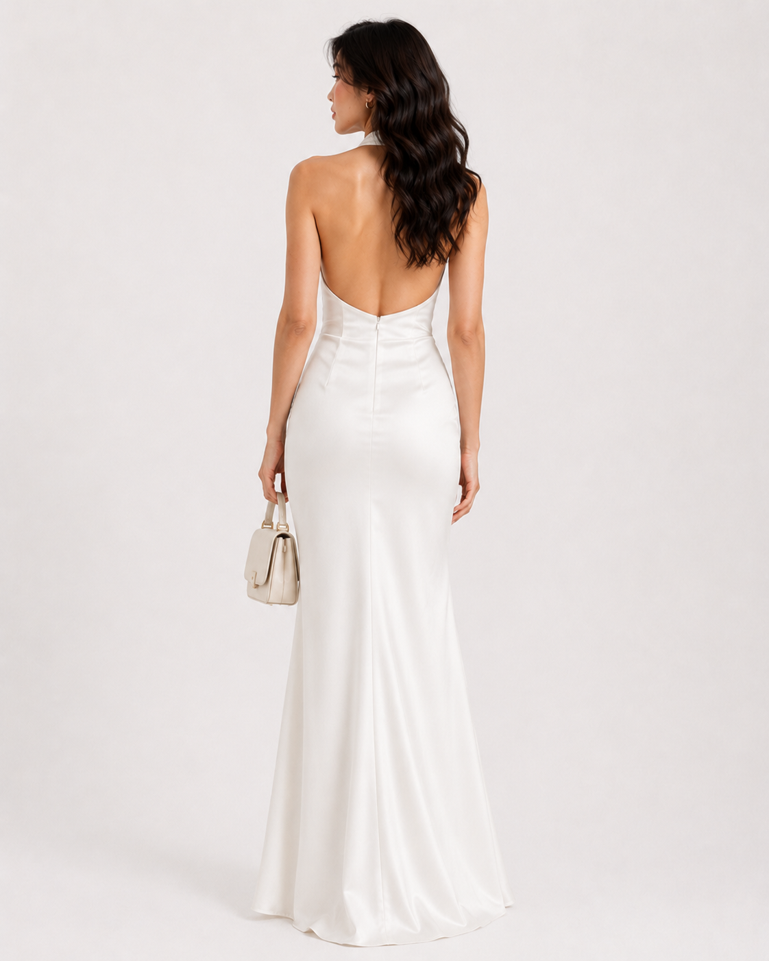 Abito Lungo Satinato con Scollo Halter