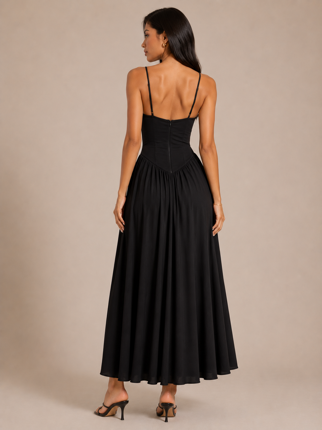 Abito Midi con Corpino Corsetto e Gonna Ampia