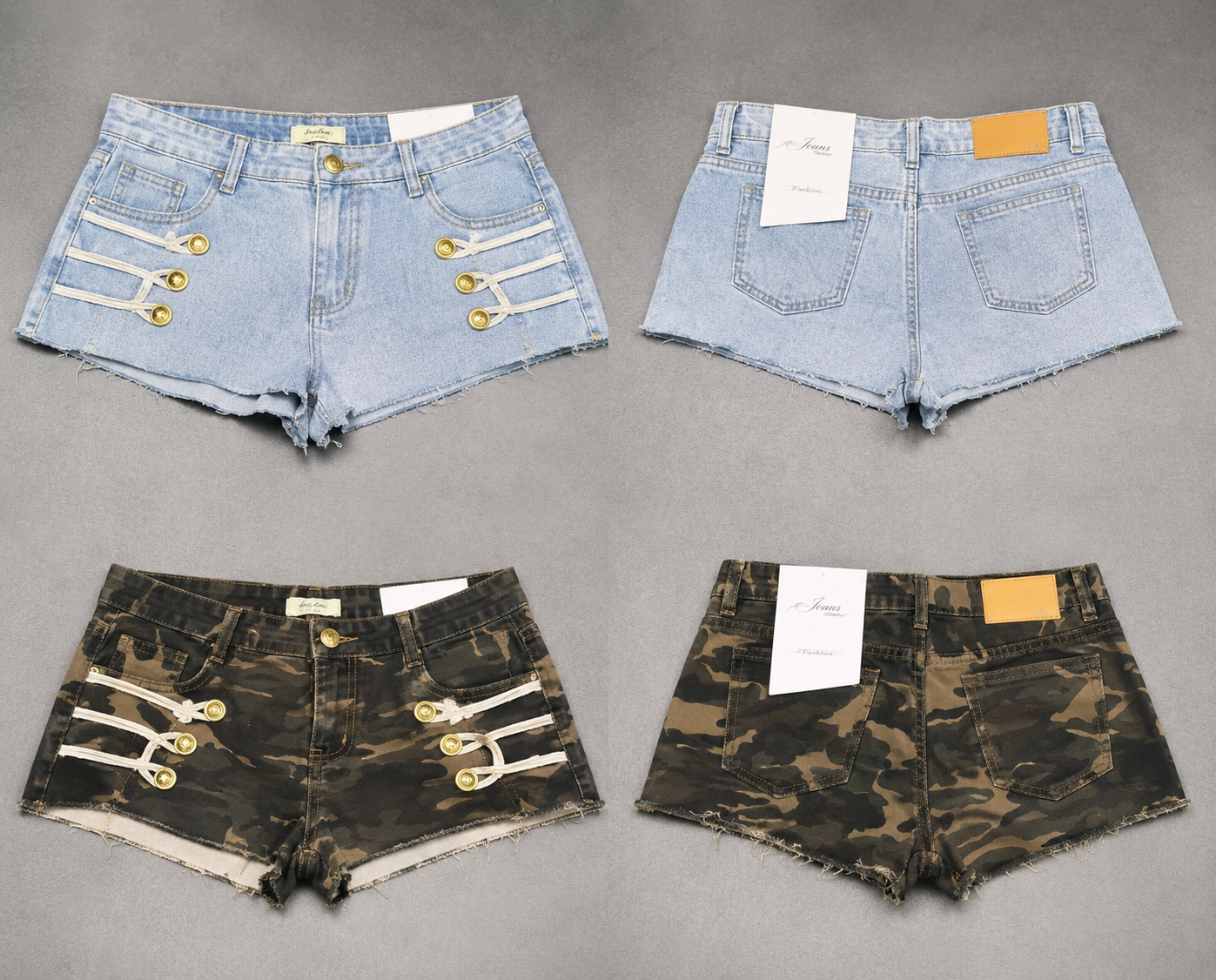 Shorts in Denim con Bottoni Gioiello