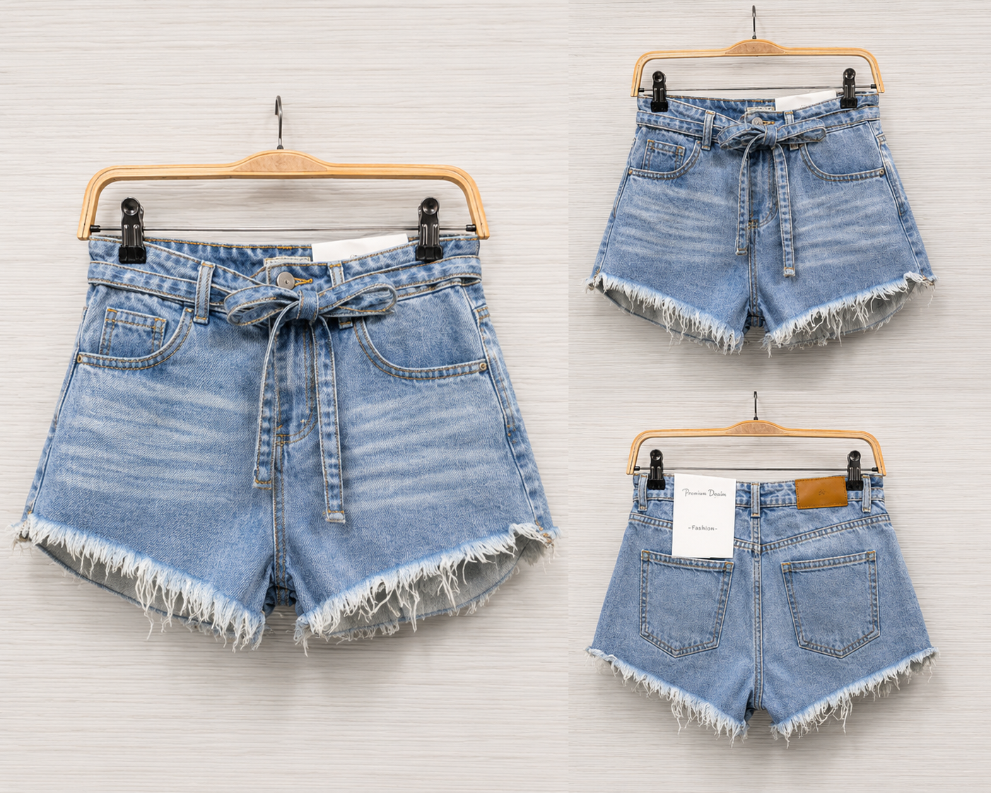 Shorts in Denim con Cintura e Orlo Sfrangiato