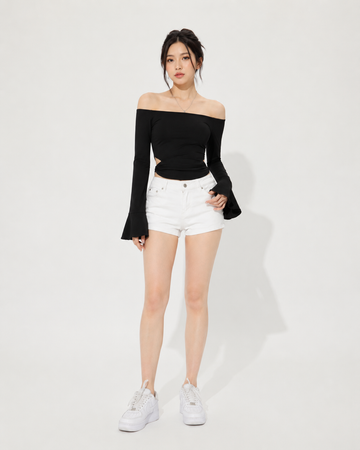 Shorts a Vita Alta con Risvolto