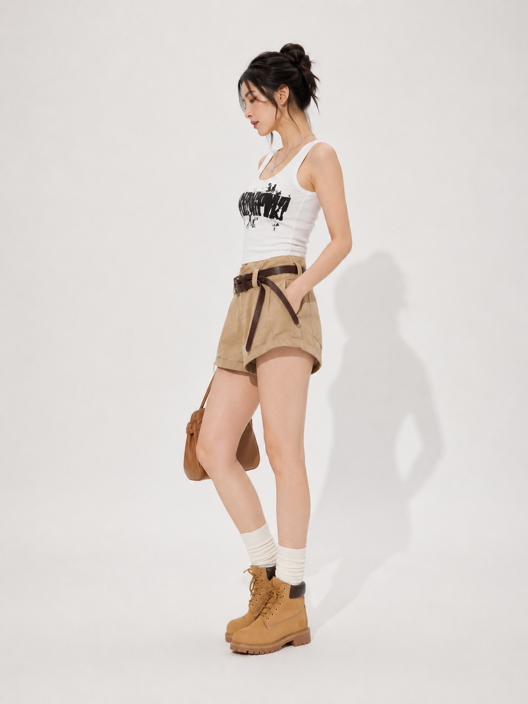 Shorts Cargo a Vita Alta con Cintura