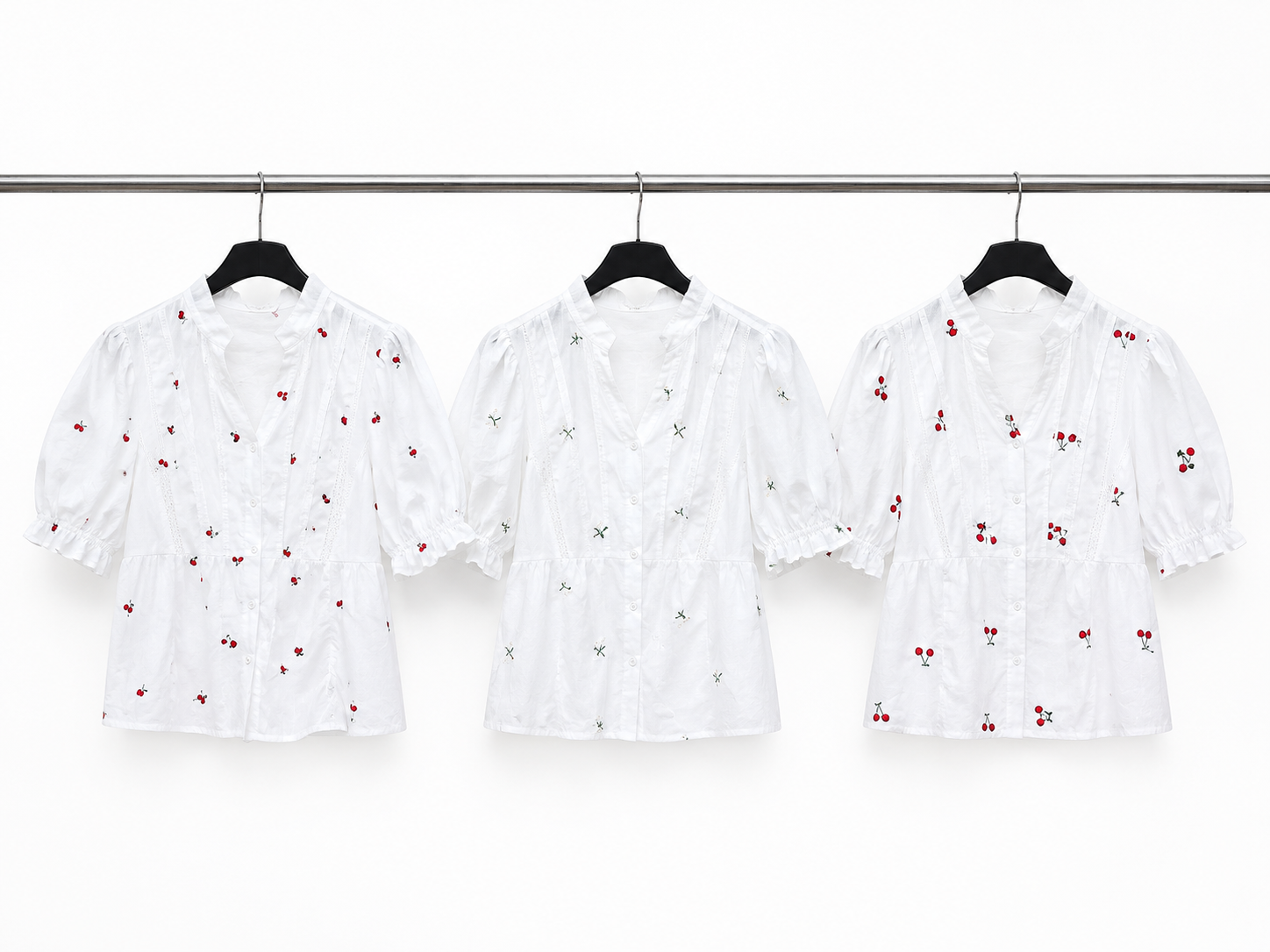 Camicia con Ricami Ciliegie e Volant