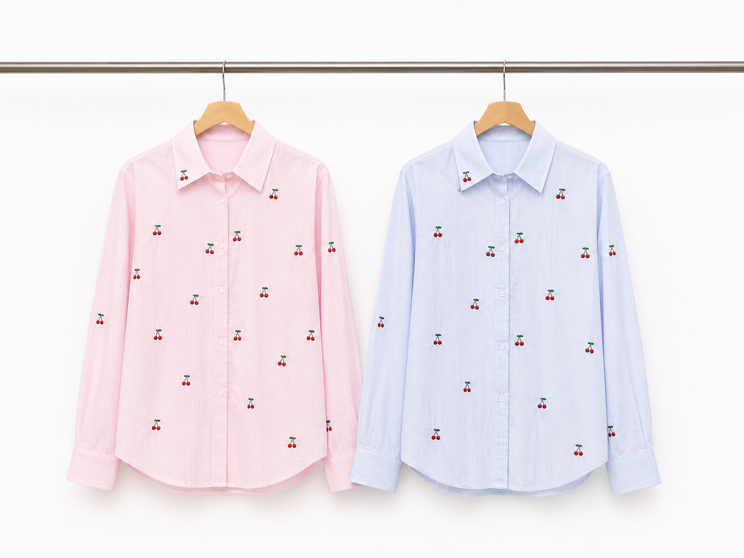 Camicia Oversize con Ricami Ciliegie