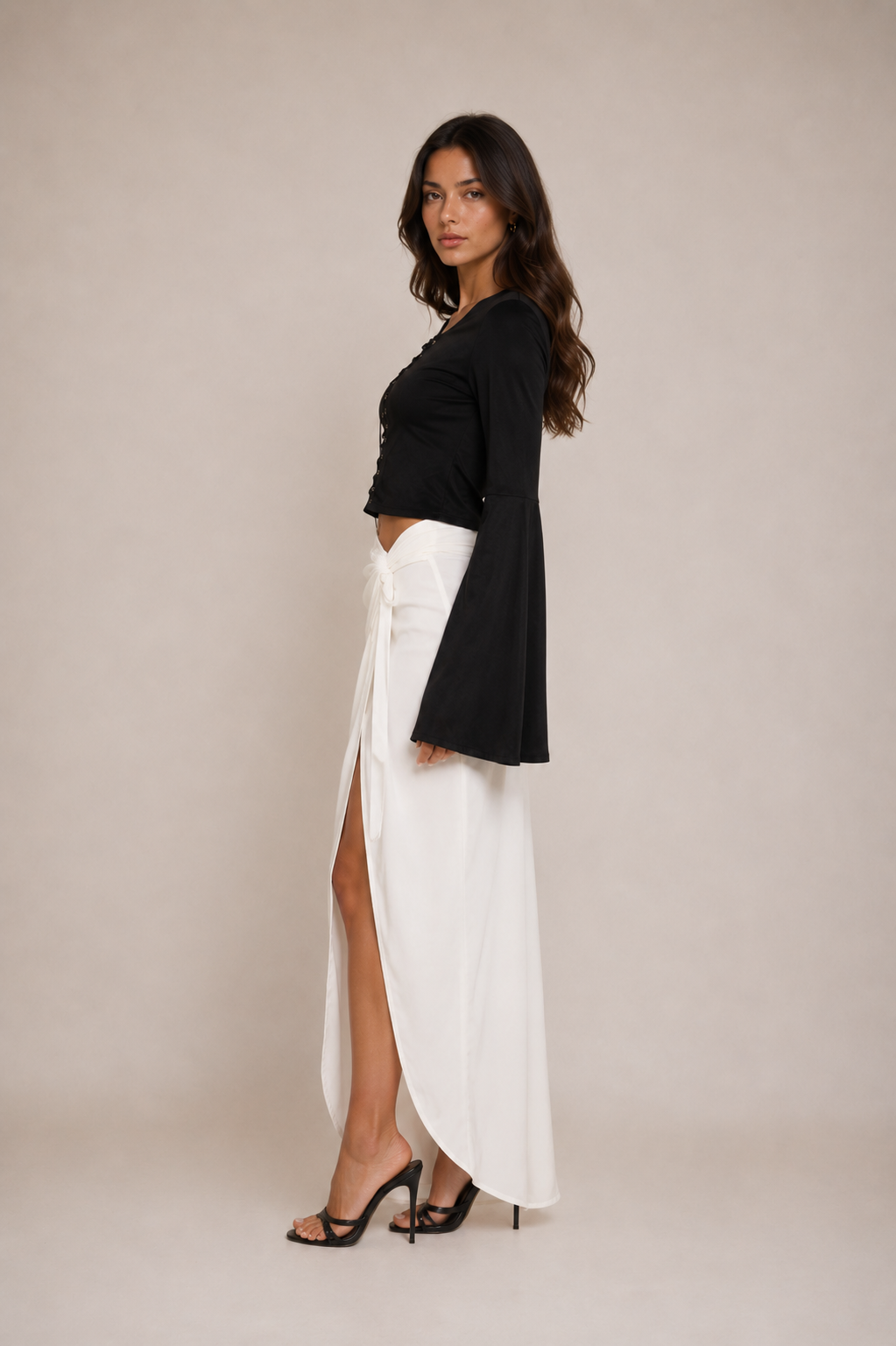Gonna Lunga Satin Wrap con Spacco Laterale
