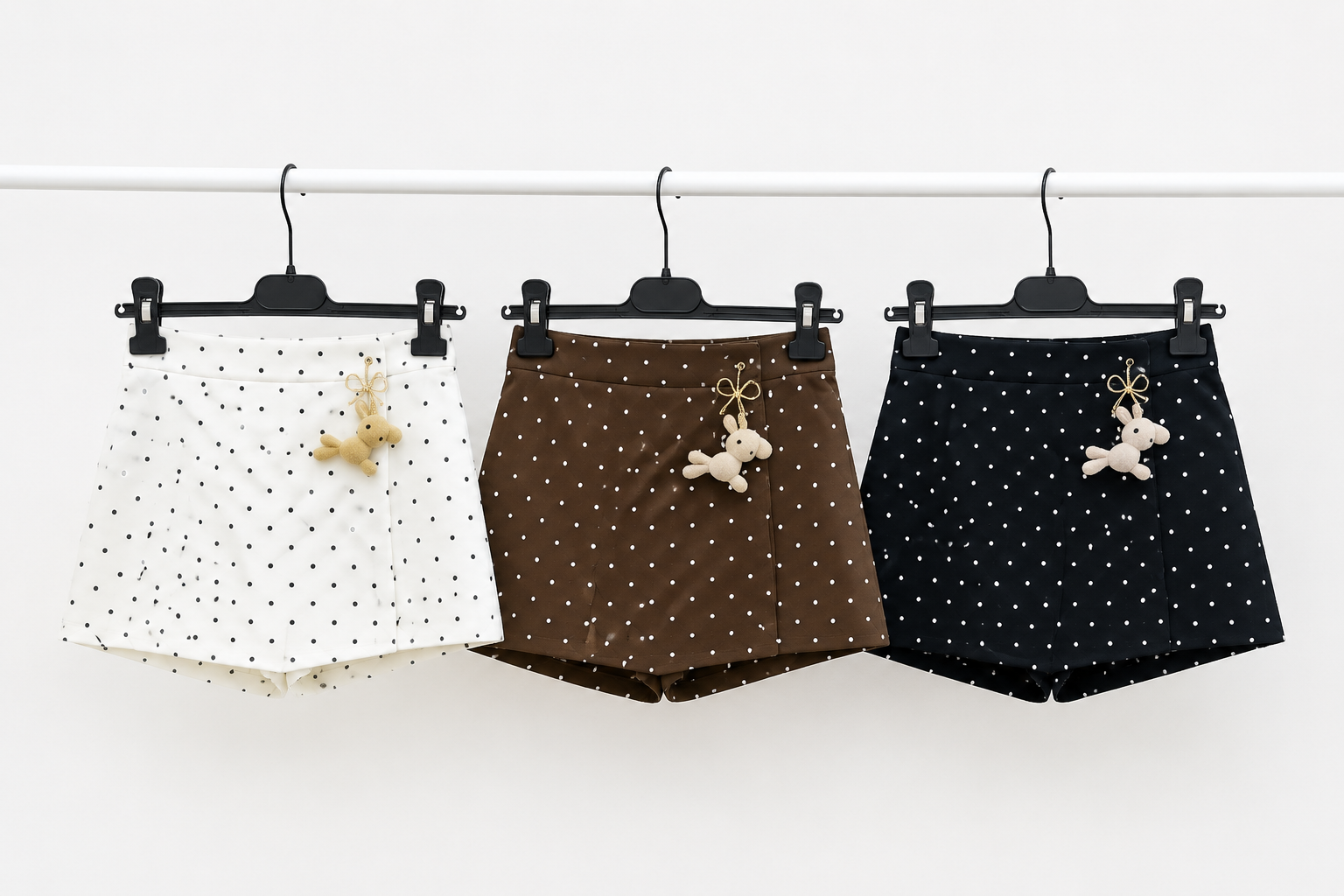 Gonna Pantaloncino Pois con Orlo Asimmetrico e Charm Teddy