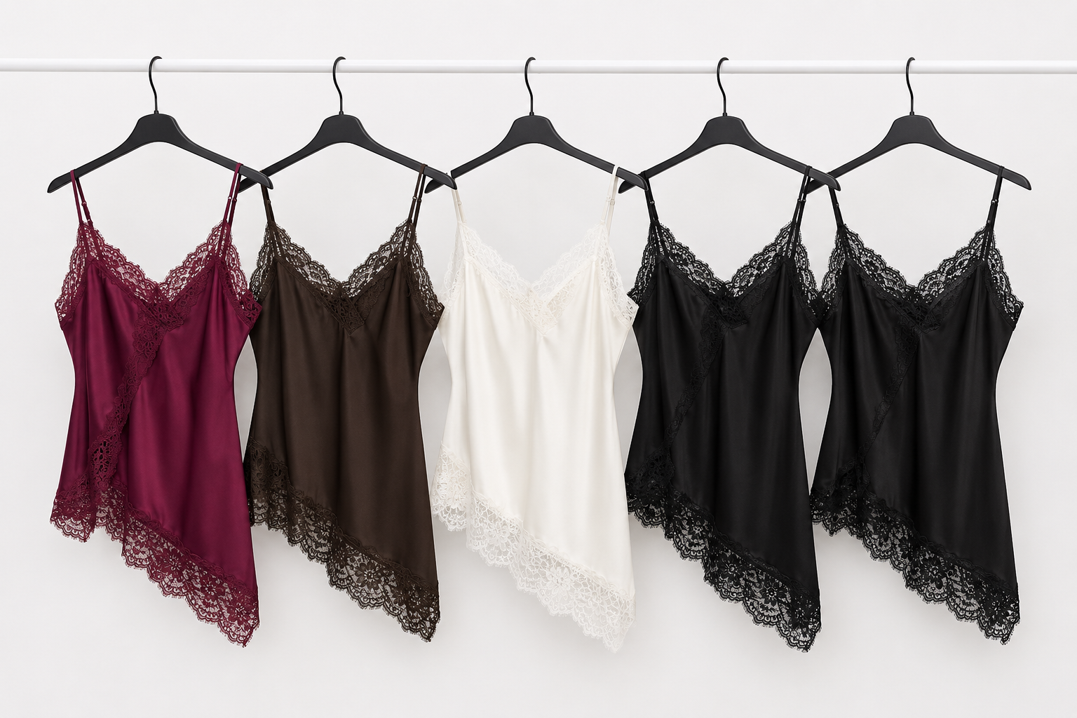 Top Satin Effetto Seta con Pizzo Asimmetrico