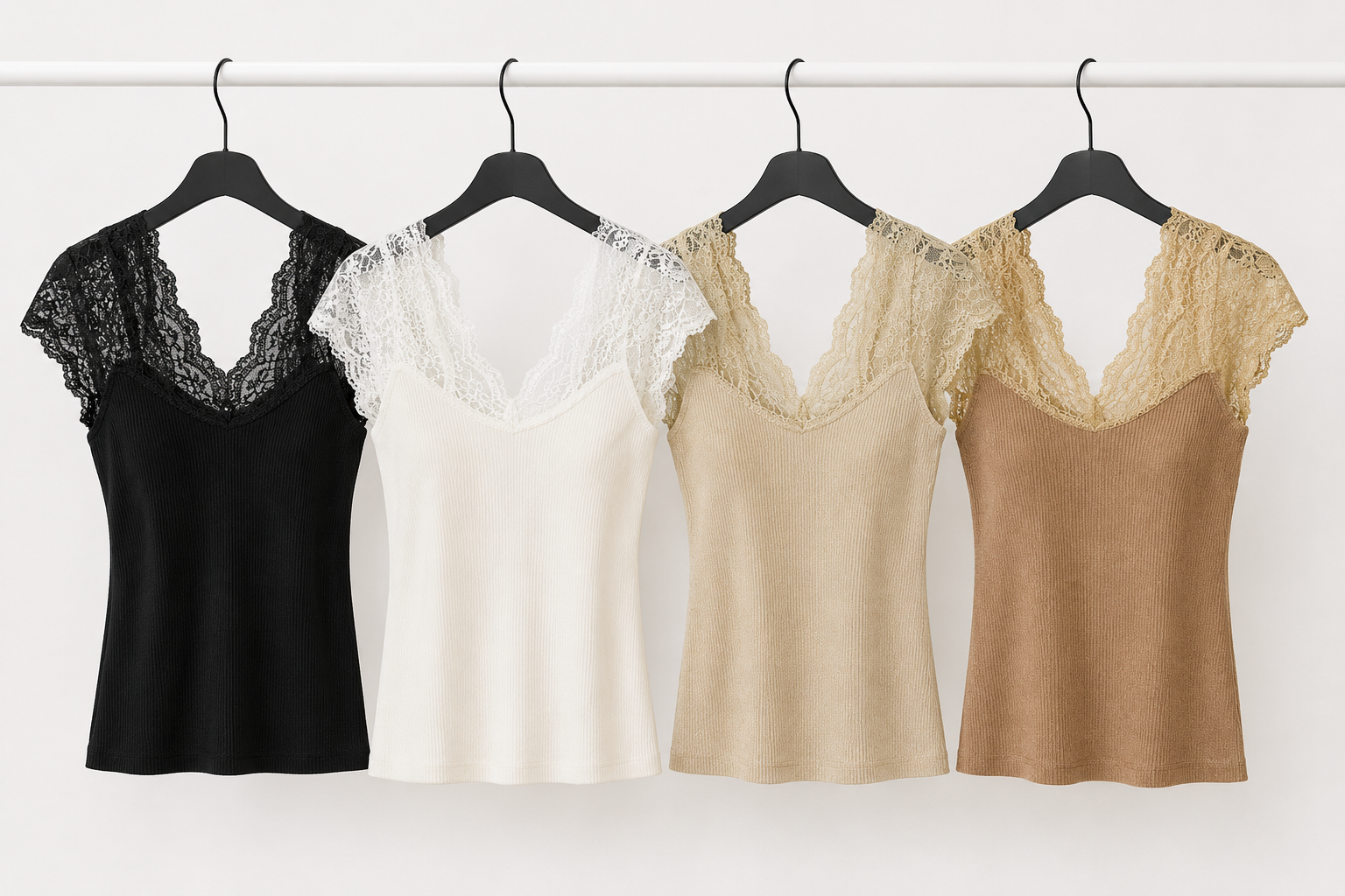 Top a Coste con Scollo in Pizzo e Maniche in Pizzo