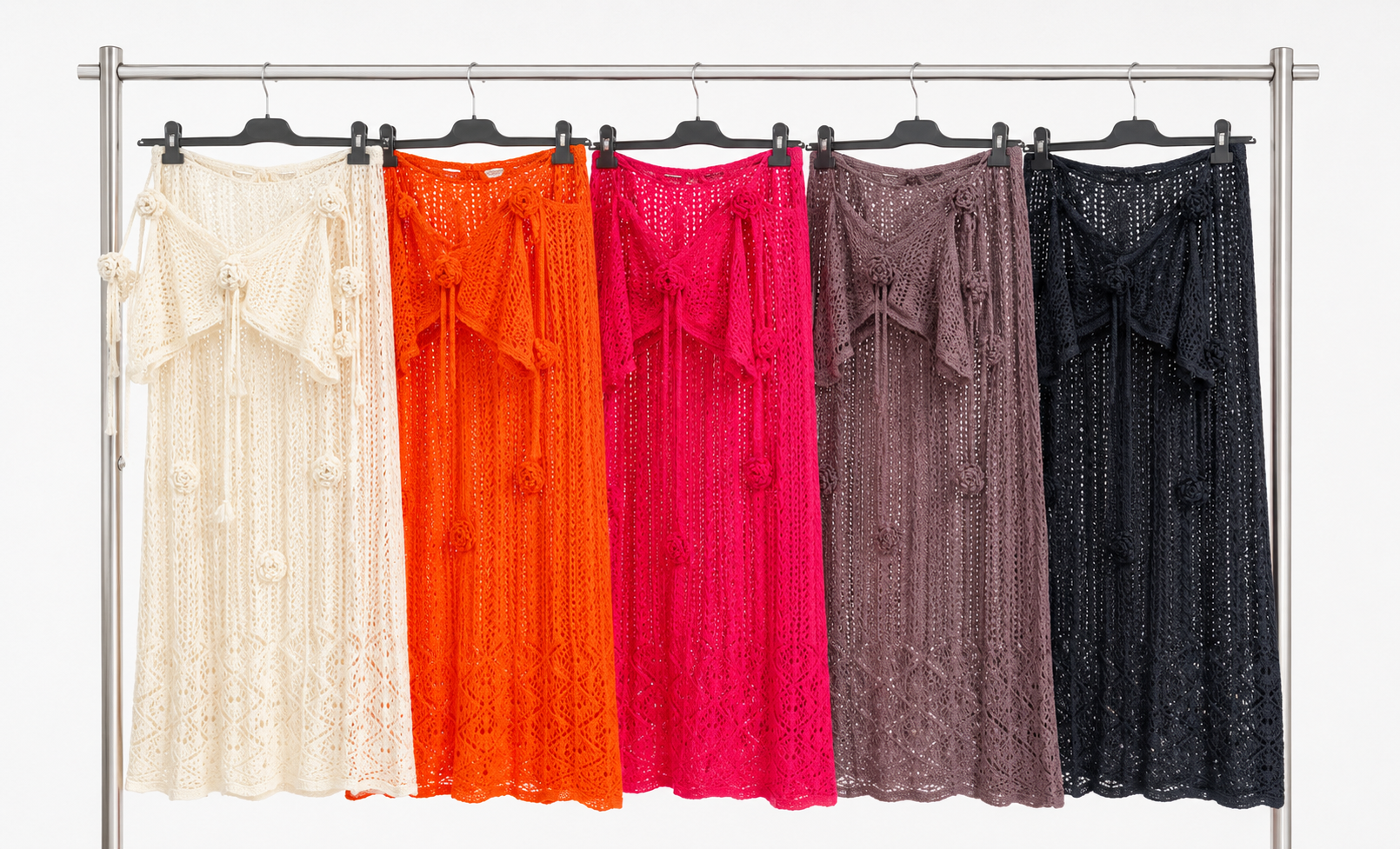 Completo Crochet Traforato con Top e Gonna Lunga