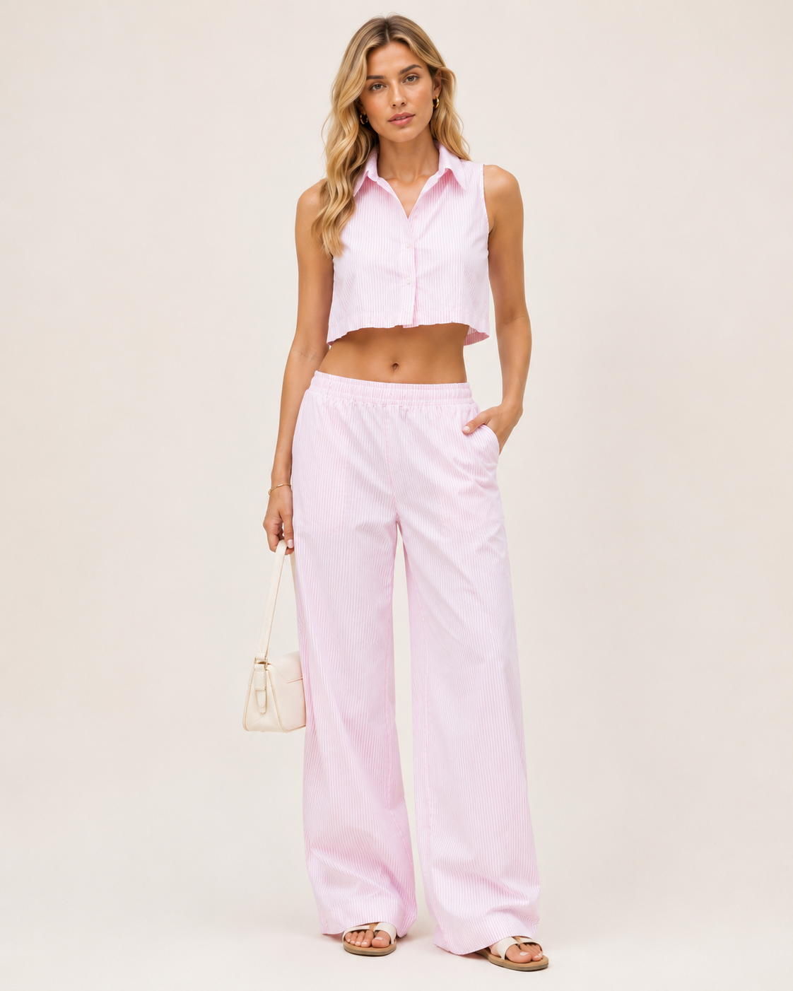Completo a Righe con Top Crop e Pantalone Palazzo