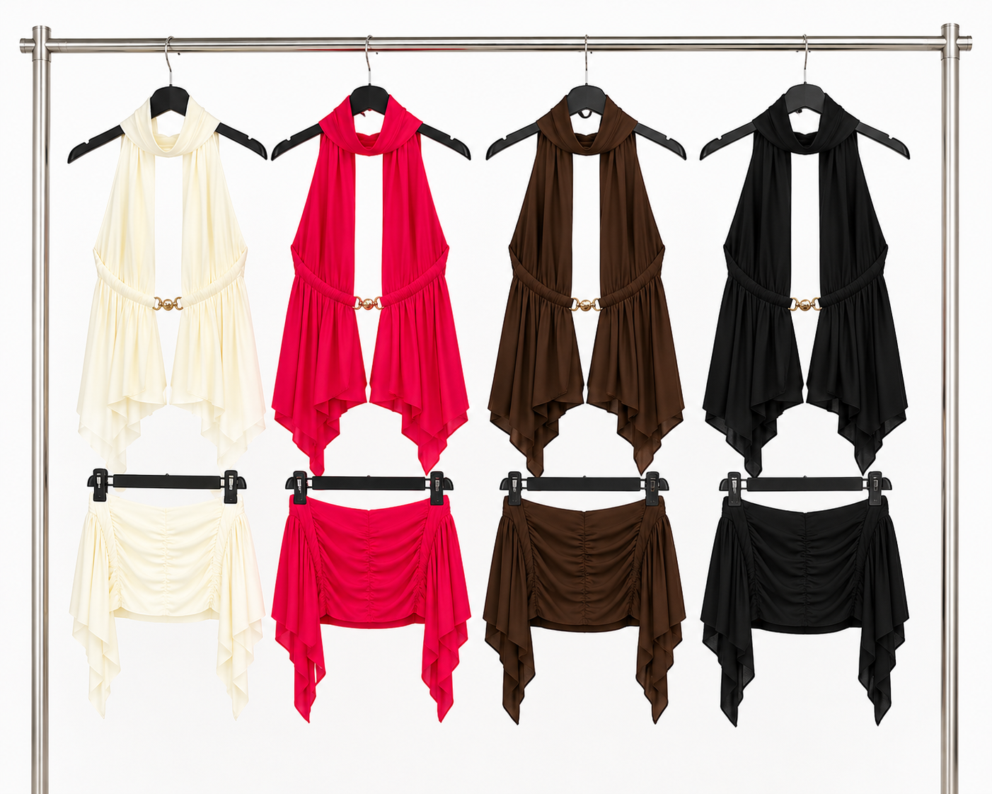 Completo Halter Drappeggiato con Gonna Mini