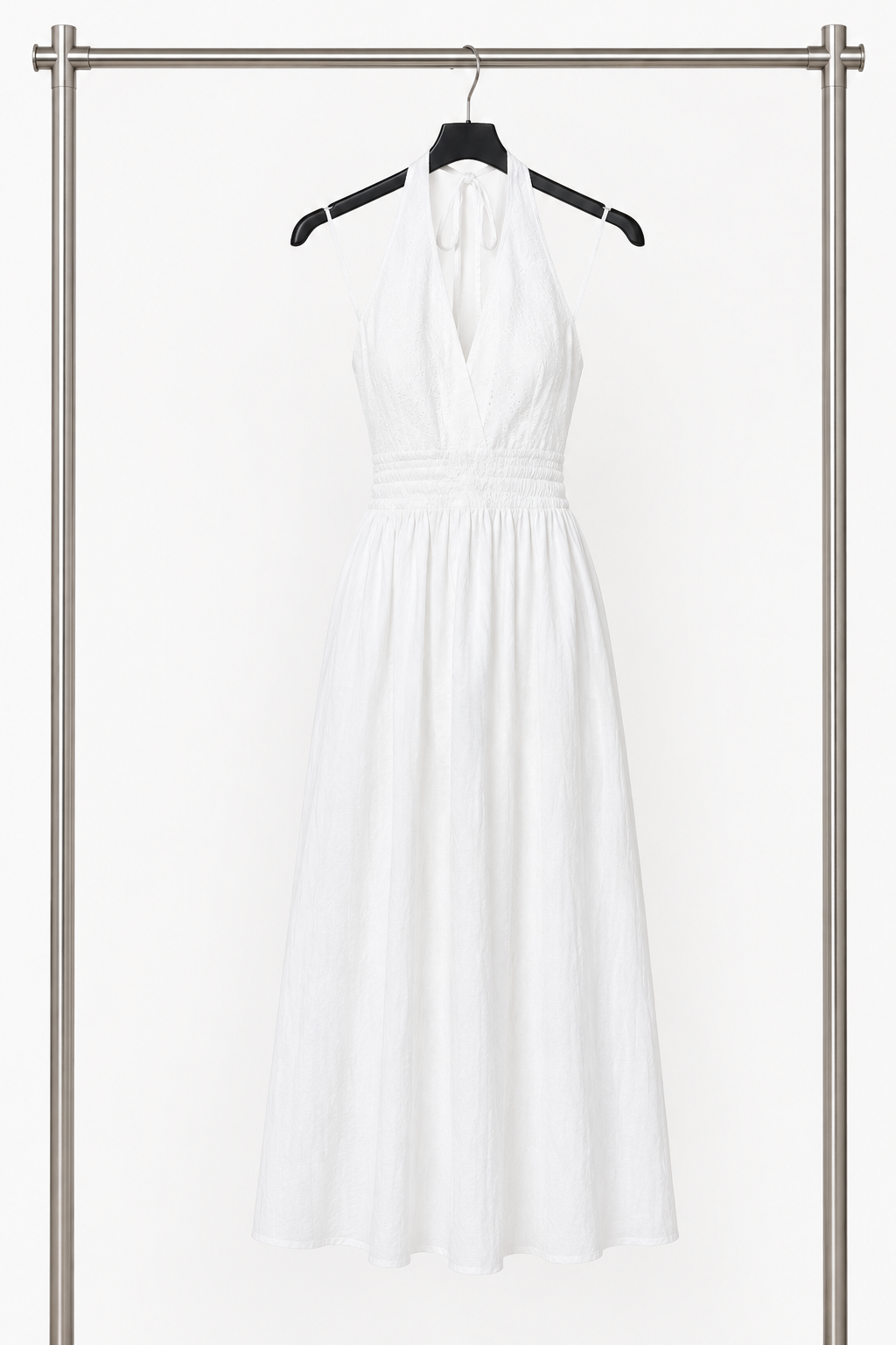Abito Midi Halter Bianco con Schiena Scoperta