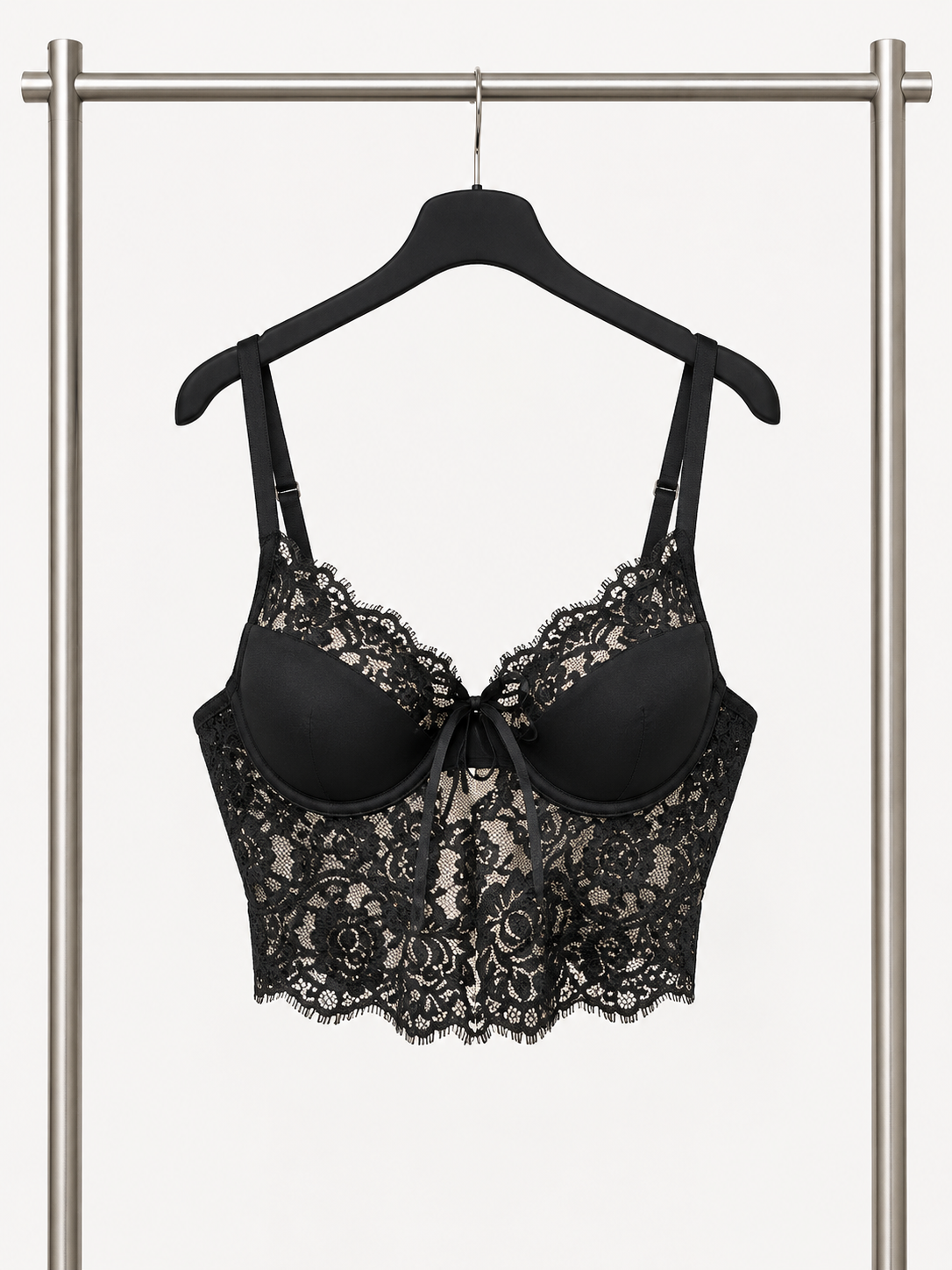 Top Corsetto in Pizzo Nero con Coppe e Fiocco