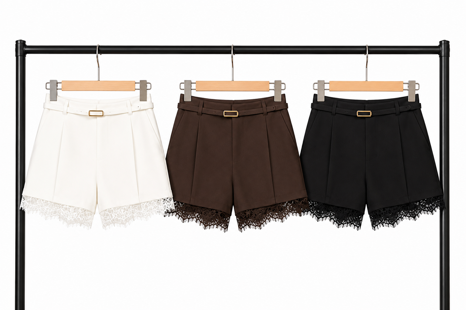 Shorts Eleganti con Cintura e Inserto in Pizzo – Vita Alta