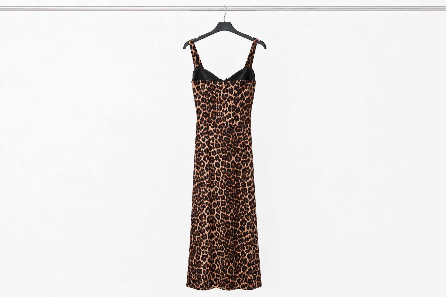 Abito Lungo Leopardato con Coppe Strutturate