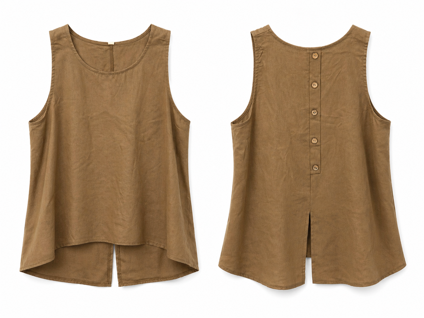 Top smanicato in lino con bottoni sul retro