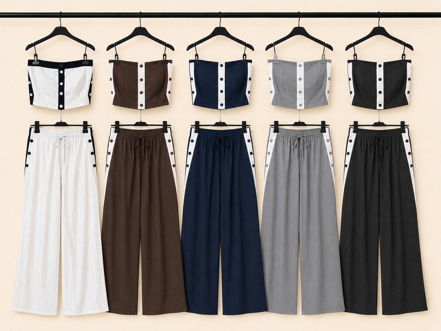 Completo Gessato con Top a Fascia e Pantalone Palazzo