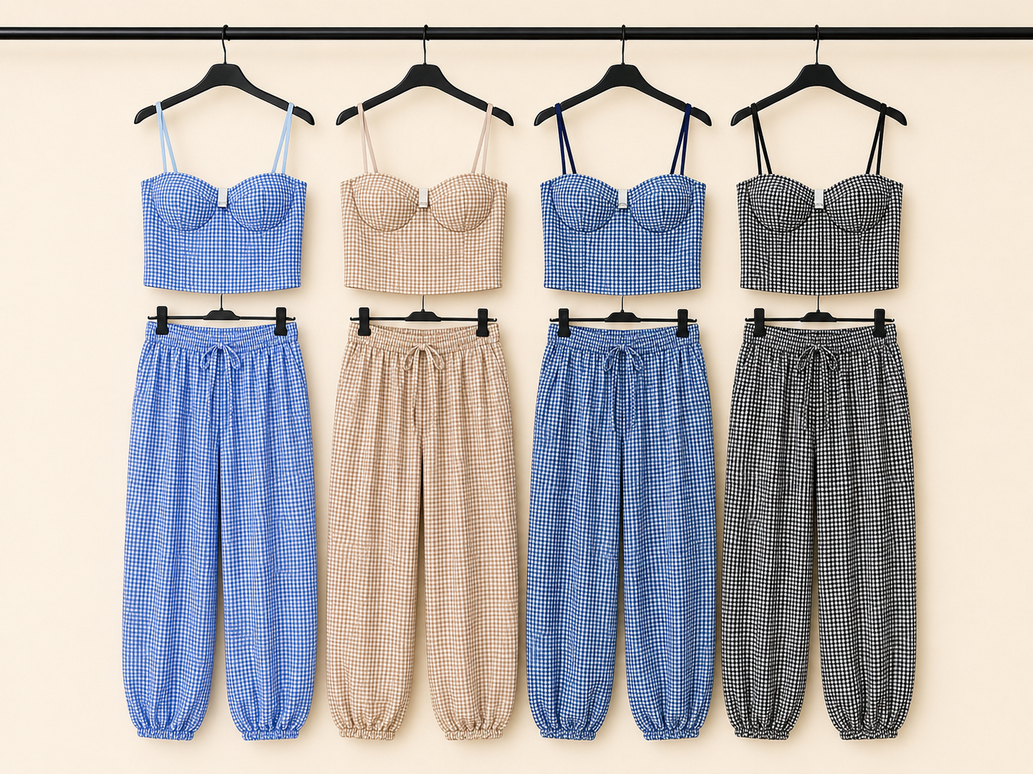 Completo Vichy con Top Bustier e Pantalone Balloon