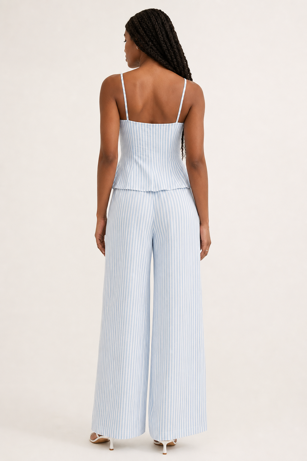 Completo Gessato con Top Peplum e Pantalone Ampio