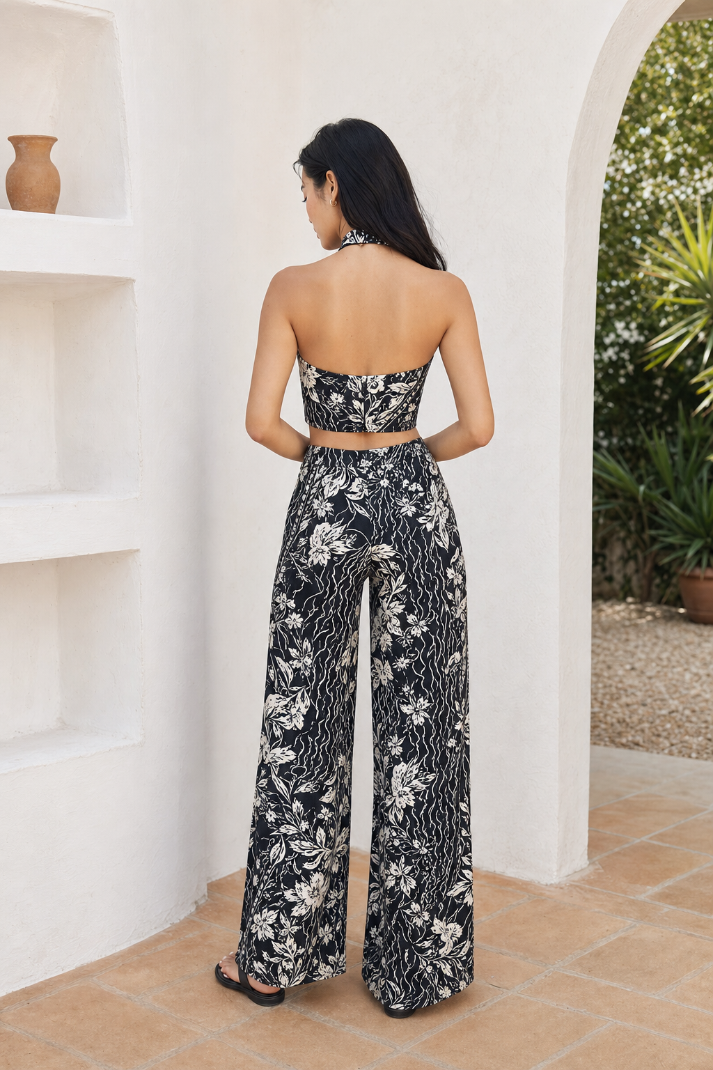 Completo Halter con Pantalone Palazzo Stampato
